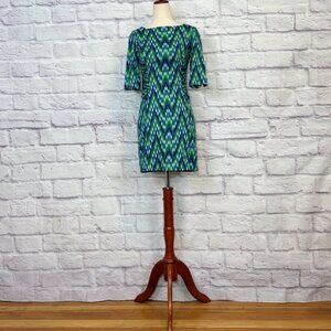 Milly Carina Blue & Green Chevron Print Sheath Dress